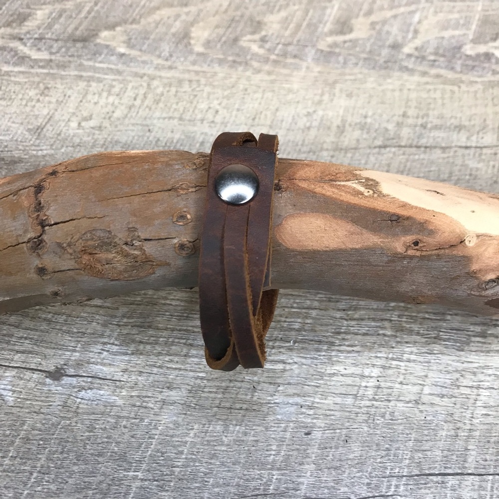large Brown leather braid bracelet - Picture 2 of 3